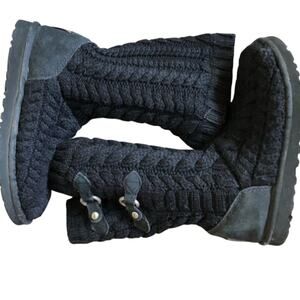 UGG Australia Tularosa Route Black Cable Knit Winter Boots Size 8 Ski Lodge Cozy